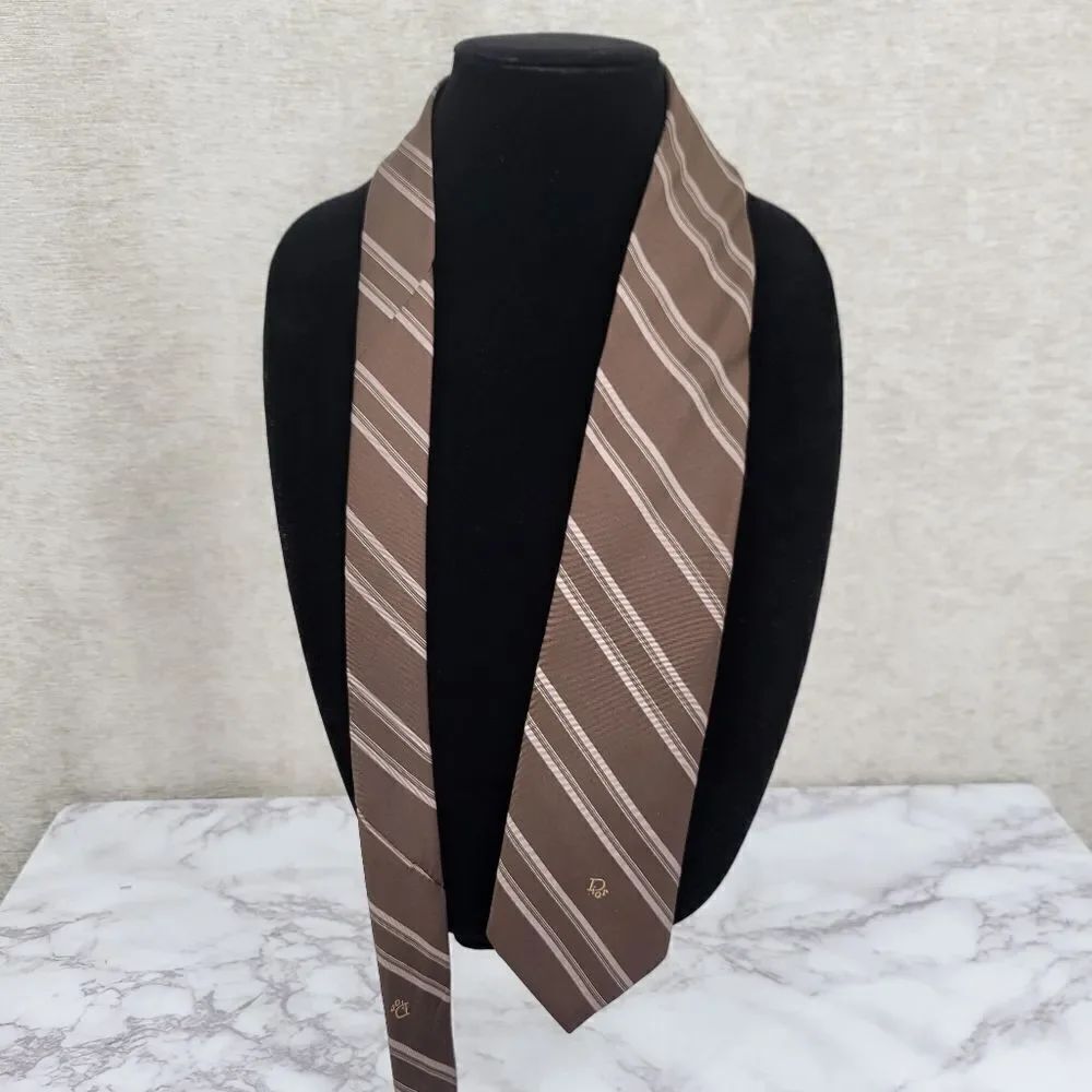 Christian Dior Vintage Elegant Brown Striped Men's Tie